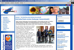 Screenshot des Harburger Nachhaltigkeitsportals (2007-2011). Hier: Eröffnung des Harburger Umsonstladens im Jahr 2008.