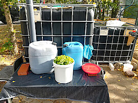 Biogasreaktoren mit dem Substrat  (Obst- und Gemüsereste) (Foto Steffen Walk)
